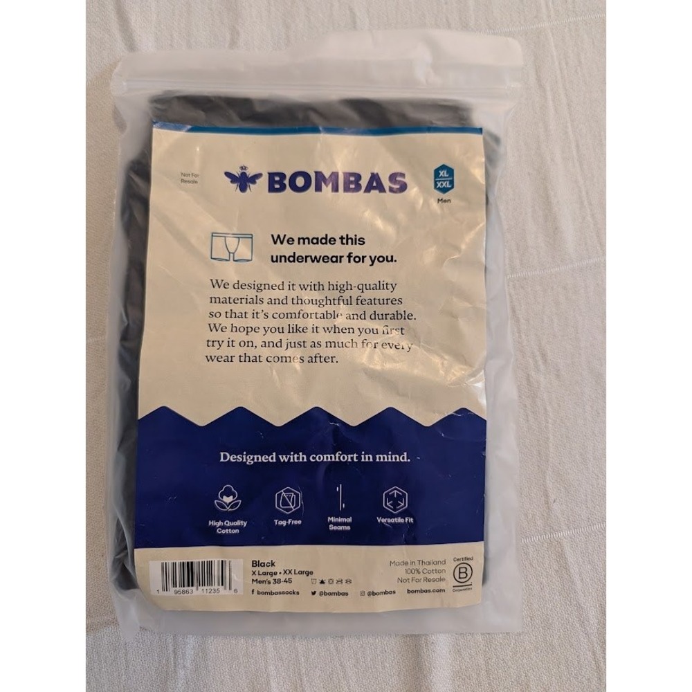 Bombas Mens Boxer Briefs XL/XXL 38-45 Black Underwear Cotton Blend Comfort Fit‎
